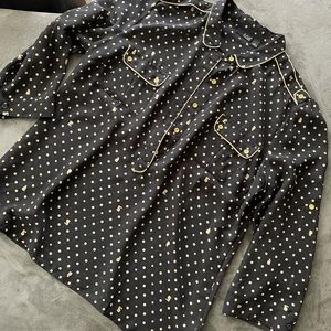 A.N.A sheer blouse black gold with polkadots Sz L